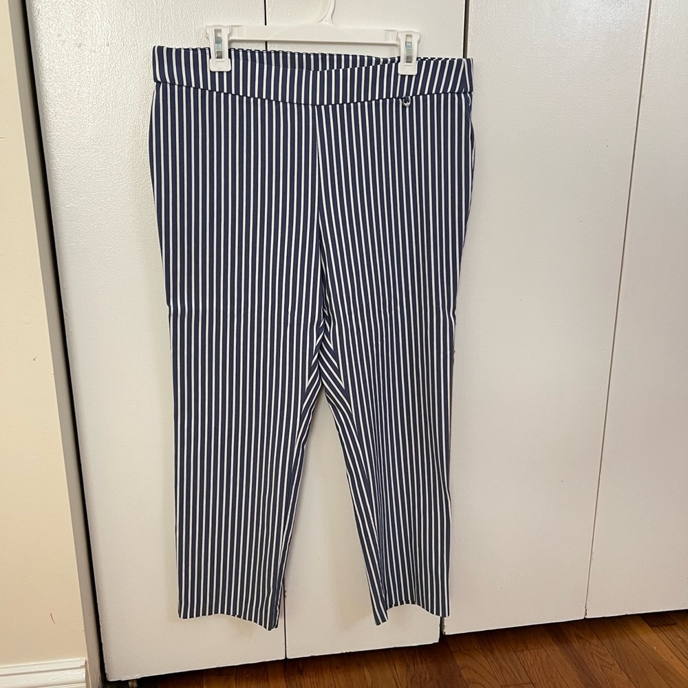 Rafaella Navy and White Striped Casual Pants